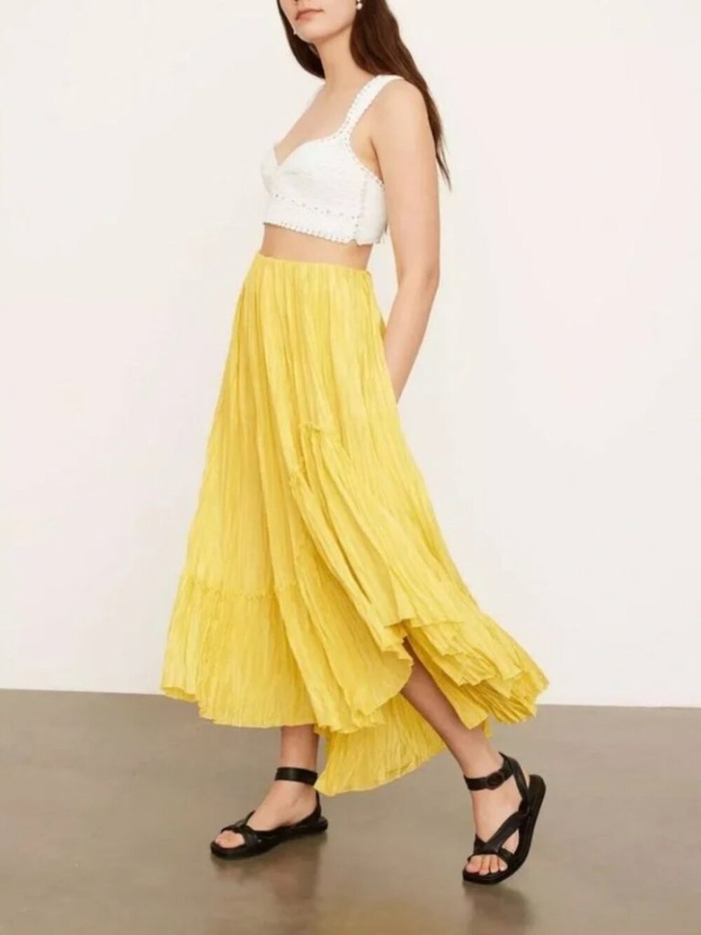 Vince Yellow Tiered Silk Skirt